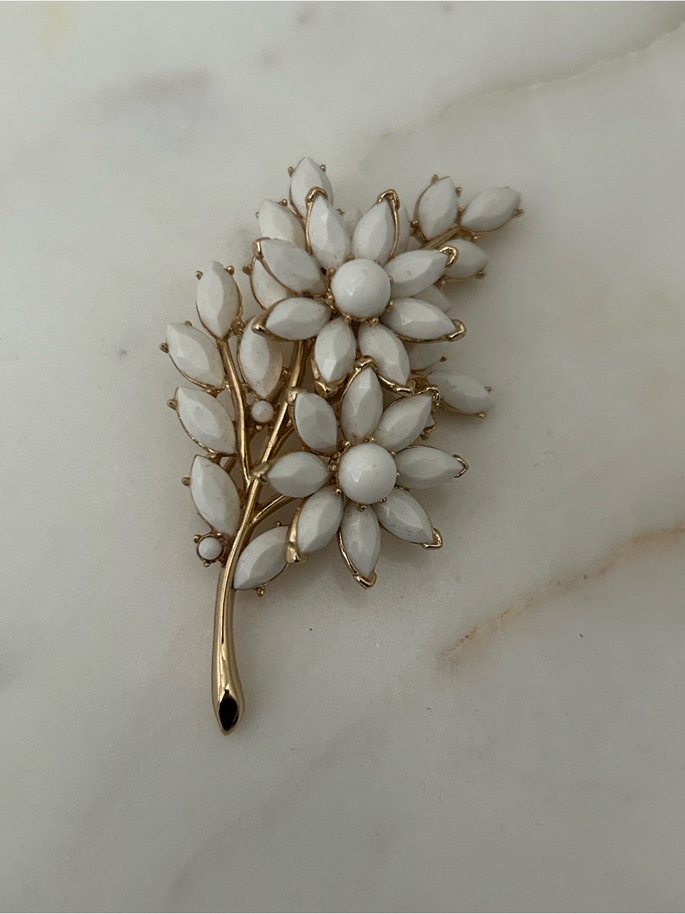 Crown Trifari White Floral Brooch